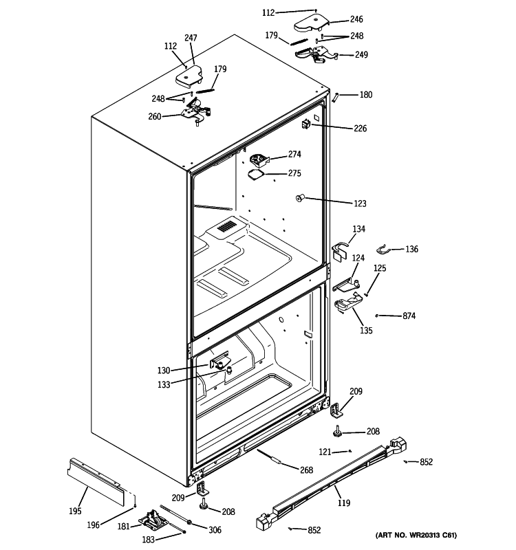 CASE PARTS Diagram and Parts List for PFCE1NJZADSS  General Electric Refrigerator