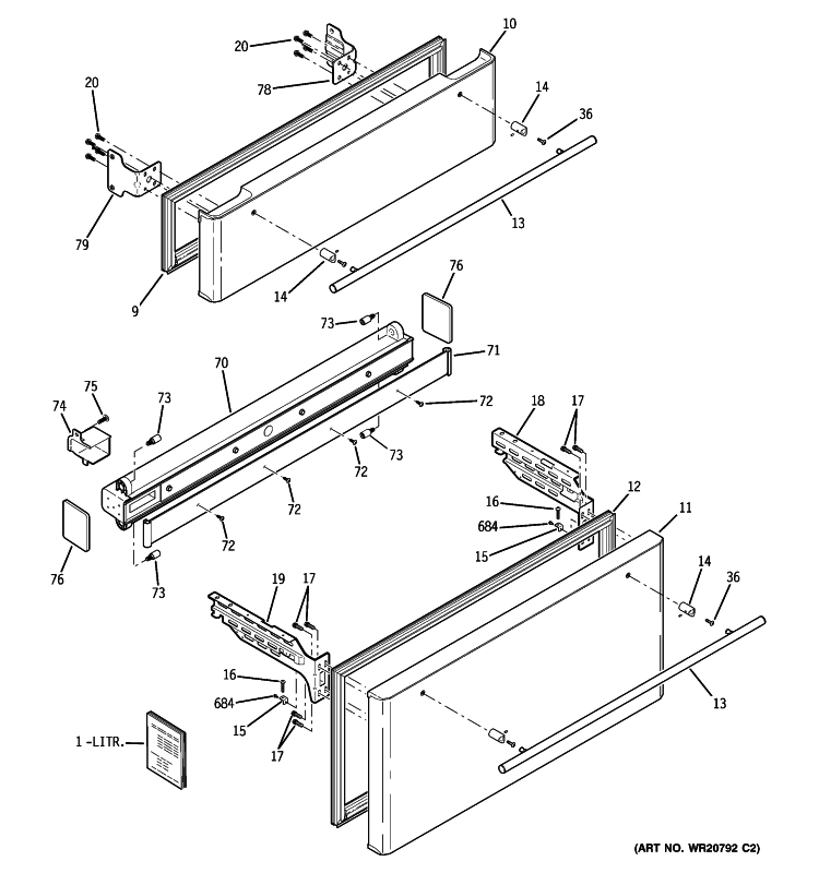 FREEZER DOORS Diagram and Parts List for ZFGB21HZBSS  General Electric Refrigerator