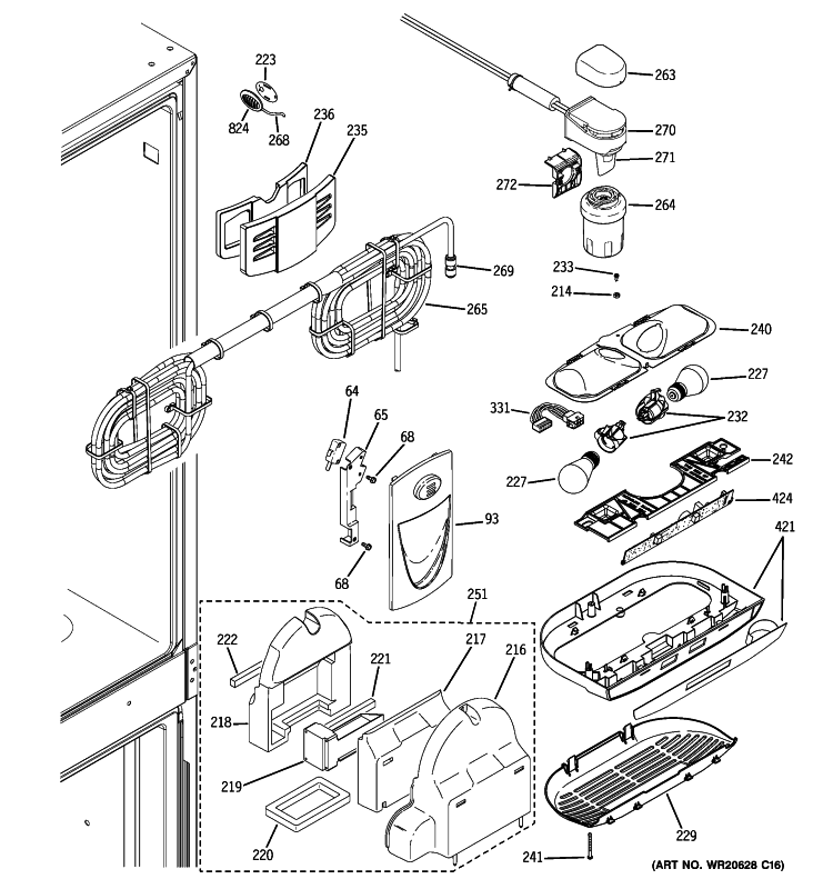 FRESH FOOD SECTION Diagram and Parts List for ZFGB21HZBSS  General Electric Refrigerator