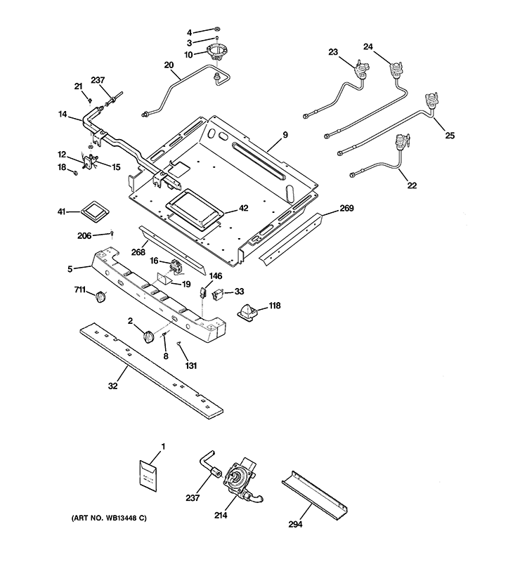 GAS & BURNER PARTS Diagram and Parts List for J2B918SEK1SS  General Electric Range