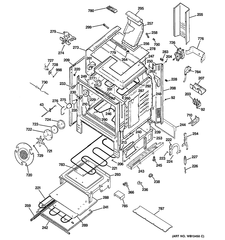 BODY PARTS Diagram and Parts List for J2B918SEK1SS  General Electric Range