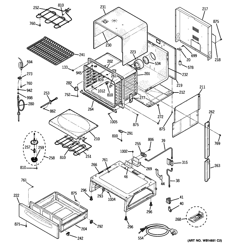 BODY PARTS Diagram and Parts List for P2S975DEP2BB  General Electric Range
