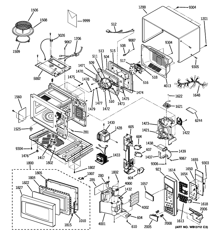 MICROWAVE Diagram and Parts List for PEB1590SM2SS  General Electric Microwave
