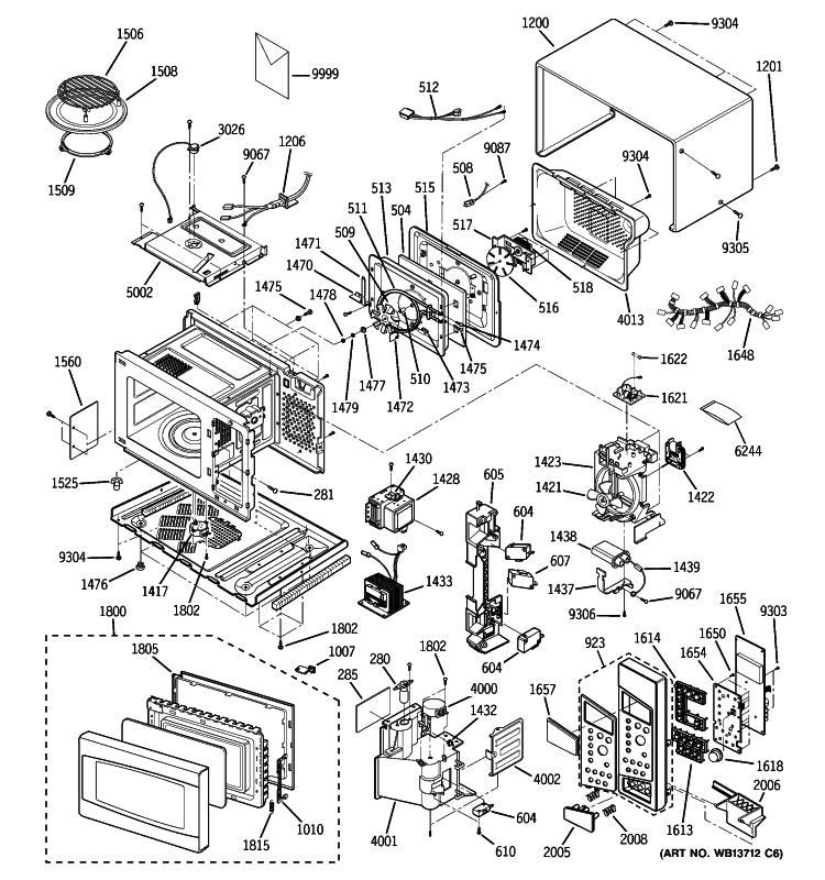 MICROWAVE Diagram and Parts List for PEB159CDN1BB  General Electric Microwave