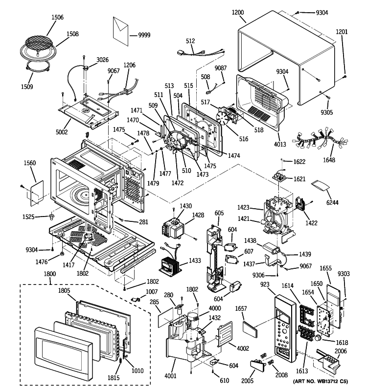 MICROWAVE Diagram and Parts List for PEB159CSN1SS  General Electric Microwave