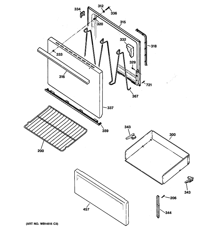 DOOR & DRAWER PARTS Diagram and Parts List for ABS200P2WW  General Electric Range