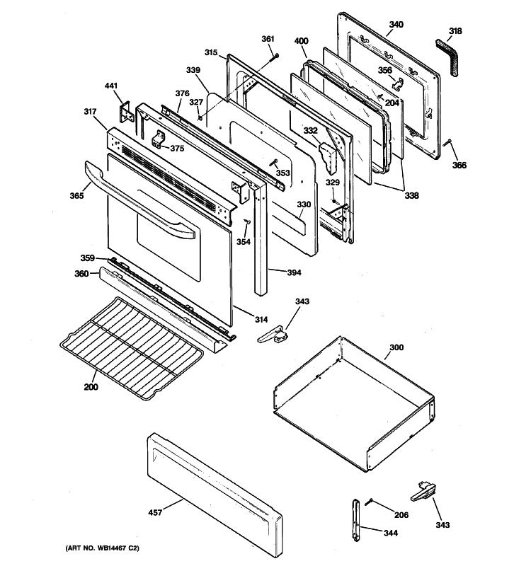 DOOR & DRAWER PARTS Diagram and Parts List for RGB745DEP4CT  Hotpoint Range