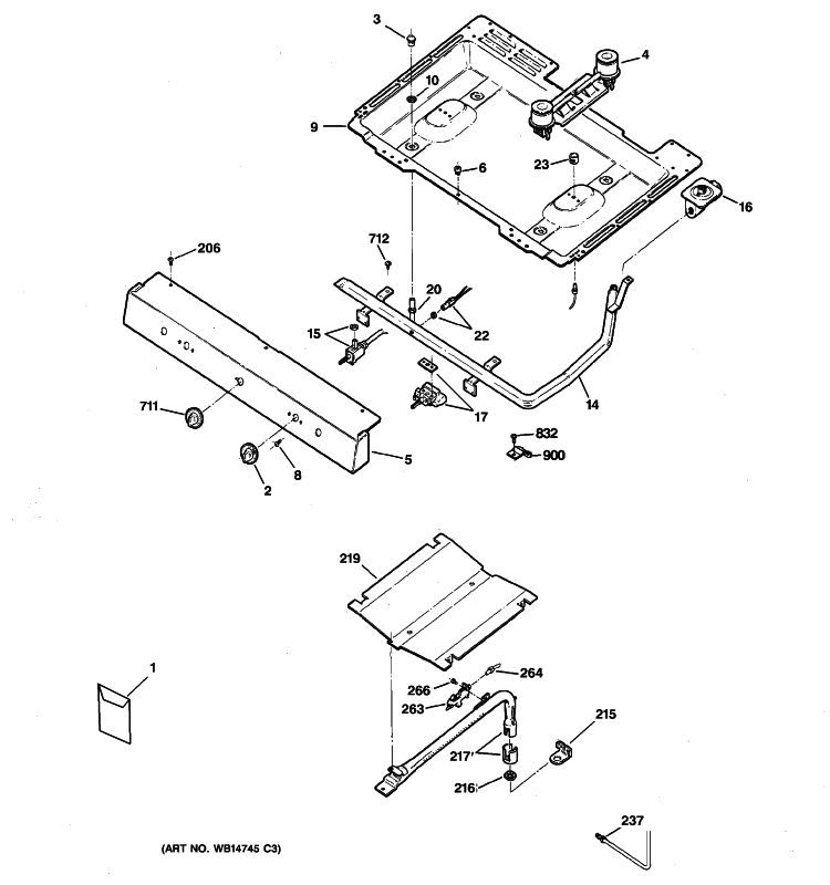 GAS & BURNER PARTS Diagram and Parts List for RGB523PPH7CT  Hotpoint Range