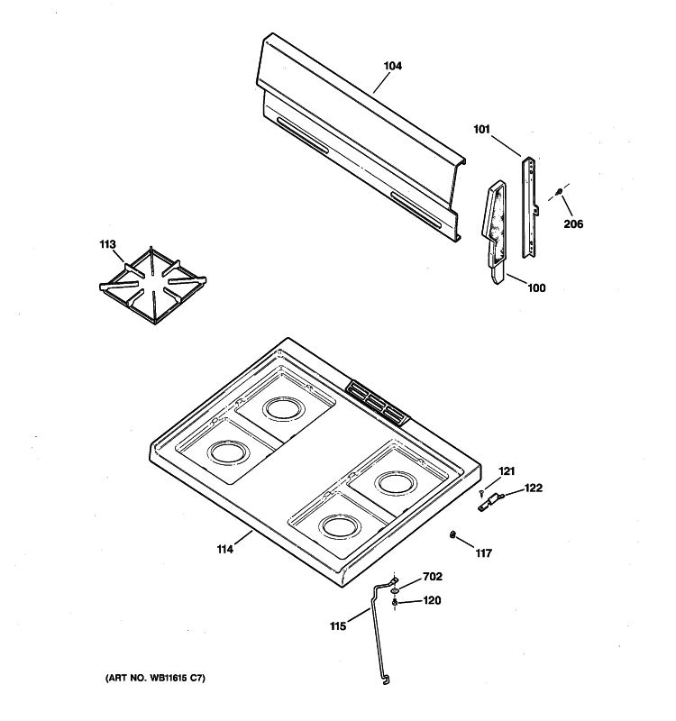 CONTROL PANEL & COOKTOP Diagram and Parts List for RGB523PPH7CT  Hotpoint Range