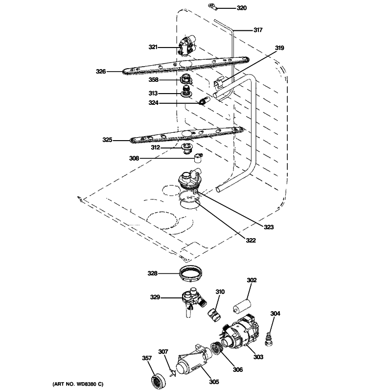 WASH SYSTEM Diagram and Parts List for ZBD9900R00II  General Electric Dishwasher
