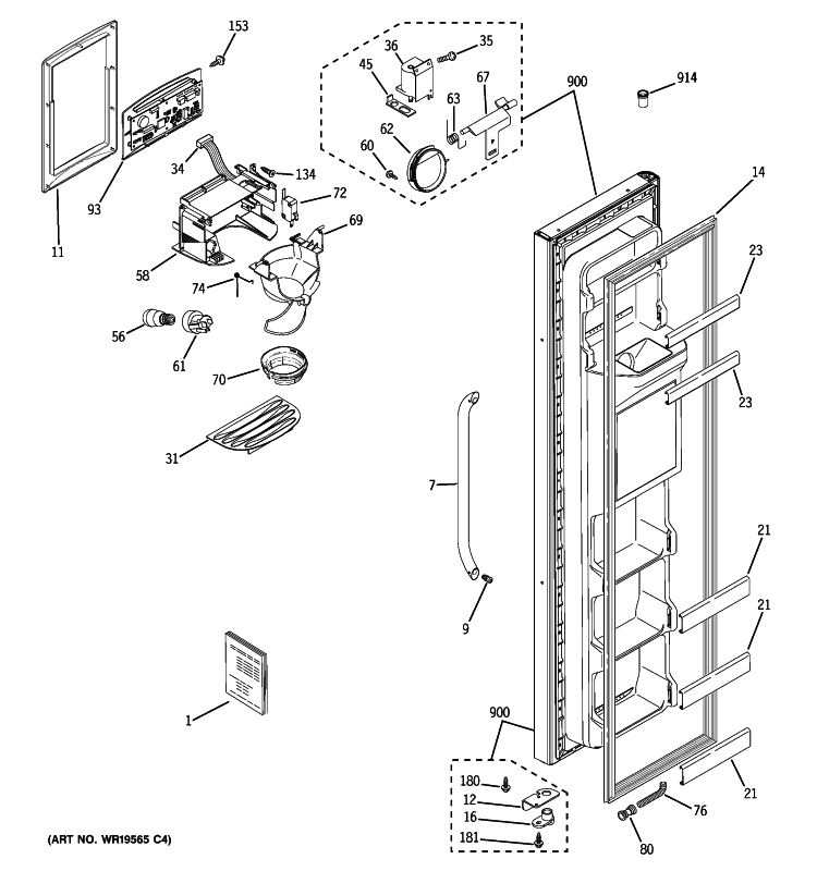 FREEZER DOOR Diagram and Parts List for GSH25JSBBSS  General Electric Refrigerator