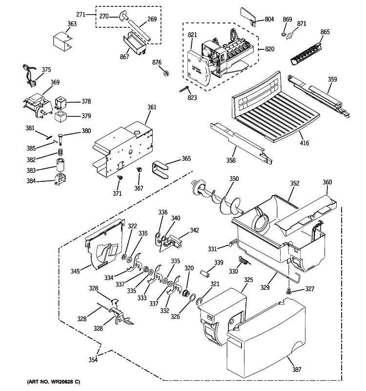 ICE MAKER & DISPENSER Diagram and Parts List for GSH25JSBBSS  General Electric Refrigerator