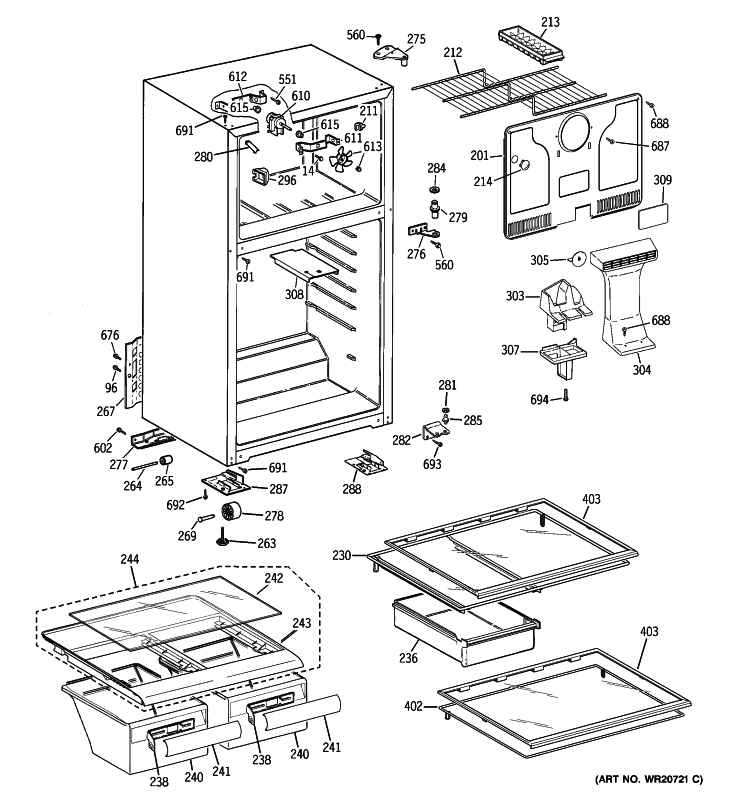 CABINET Diagram and Parts List for GTS17JBWGRBB  General Electric Refrigerator