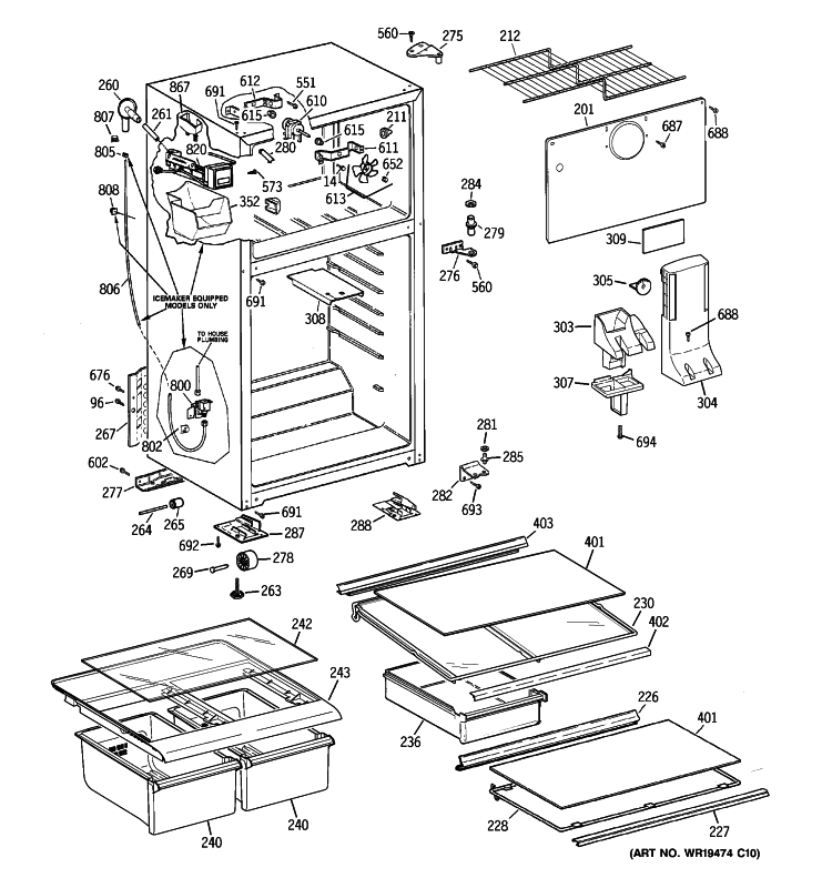 CABINET Diagram and Parts List for GTS18GCSFRBB  General Electric Refrigerator