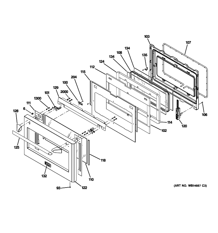 LARGE DOOR ASSEMBLY Diagram and Parts List for ZDP486LDP4SS  General Electric Range