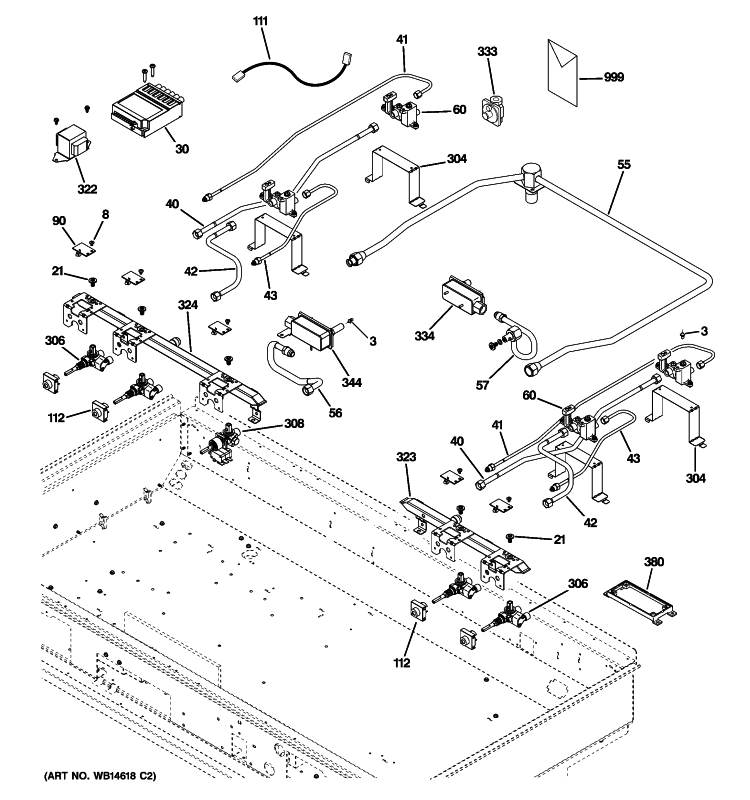 GAS & BURNER PARTS Diagram and Parts List for ZGU484NGP4SS  General Electric Cooktop