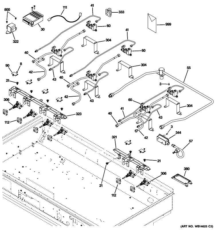 GAS & BURNER PARTS Diagram and Parts List for ZGU486LDP4SS  General Electric Cooktop