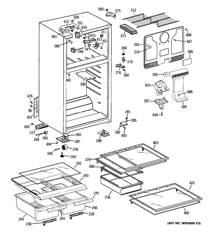 CABINET Diagram and Parts List for GTS17JBWBRWW  General Electric Refrigerator