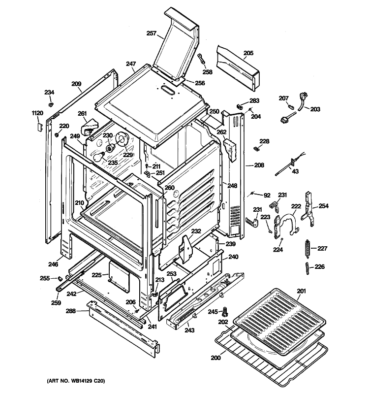 BODY PARTS Diagram and Parts List for JGBS18DEN6CC  General Electric Range