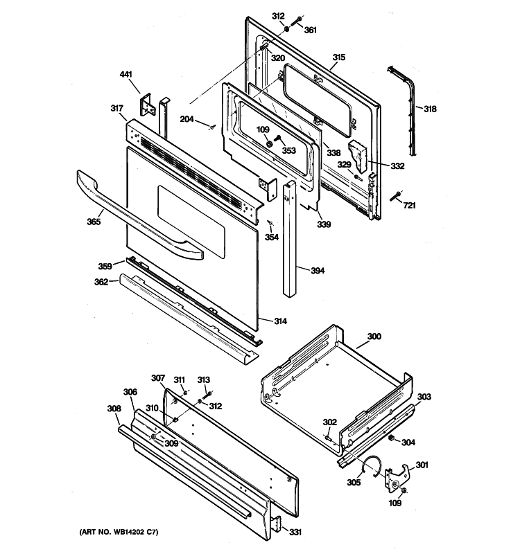 DOOR & DRAWER PARTS Diagram and Parts List for JGBS18DEN6CC  General Electric Range
