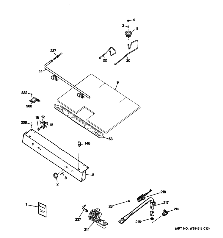 GAS & BURNER PARTS Diagram and Parts List for JGBS18DEN6WW  General Electric Range