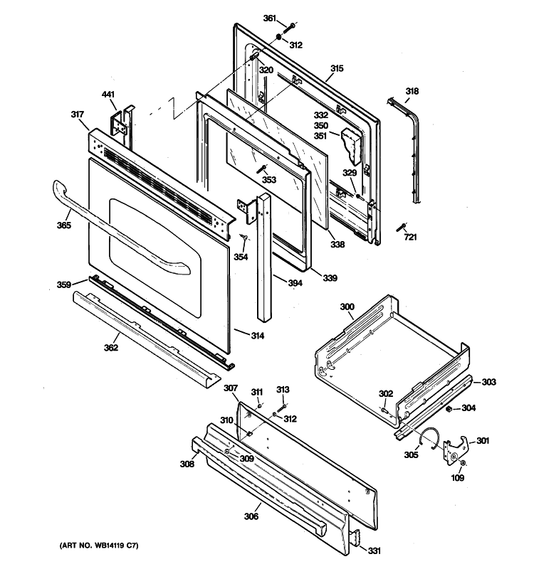 DOOR & DRAWER PARTS Diagram and Parts List for JGBS23DEM6CC  General Electric Range