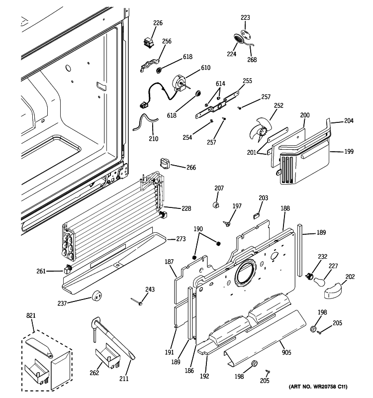 FREEZER SECTION Diagram and Parts List for PDCE1NBZCJSS  General Electric Refrigerator