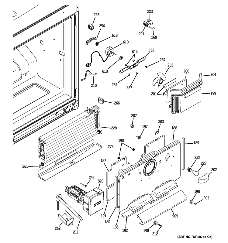 FREEZER SECTION Diagram and Parts List for PFCF1PJZCWW  General Electric Refrigerator