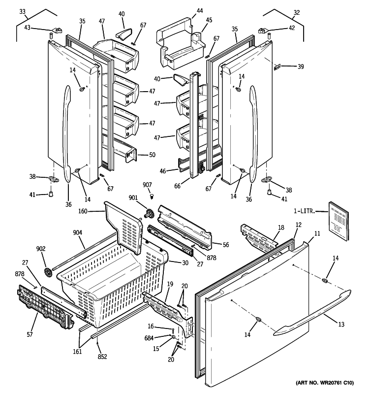 DOORS Diagram and Parts List for PFCS1NFZCSS  General Electric Refrigerator
