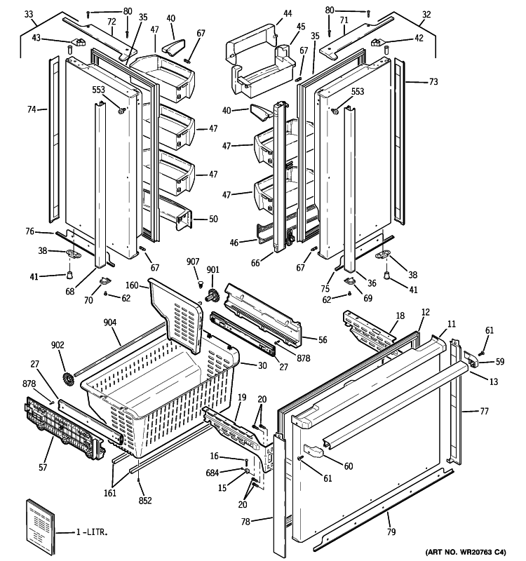 DOORS Diagram and Parts List for PFIC1NFZCBV  General Electric Refrigerator