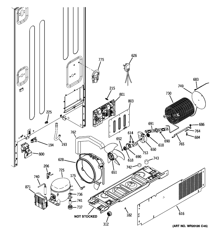 MACHINE COMPARTMENT Diagram and Parts List for PFSF5NFZB CC  General Electric Refrigerator