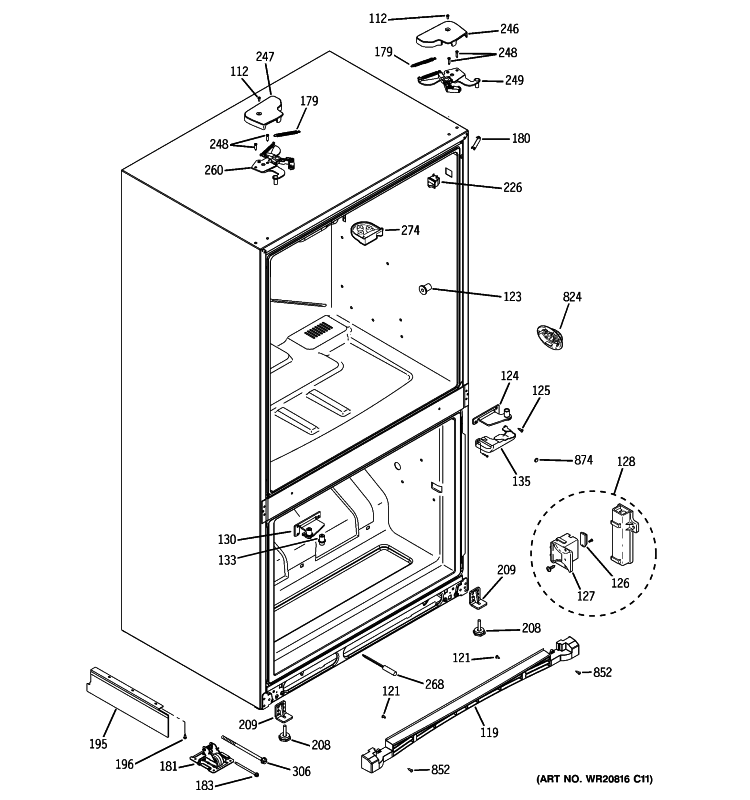 CASE PARTS Diagram and Parts List for PGCS1NFZCSS  General Electric Refrigerator