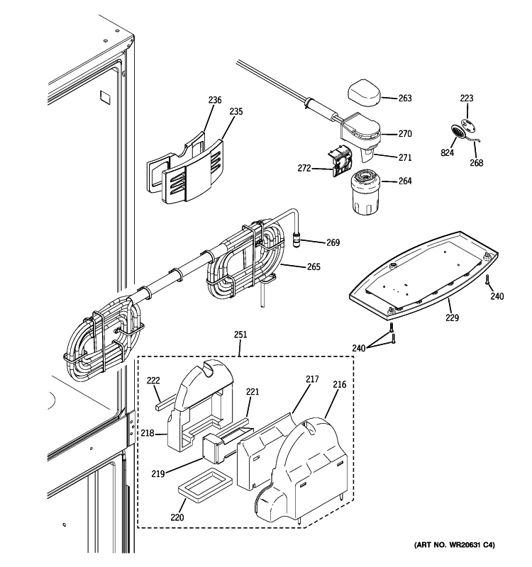 FRESH FOOD SECTION Diagram and Parts List for PGCS1PJZCSS  General Electric Refrigerator