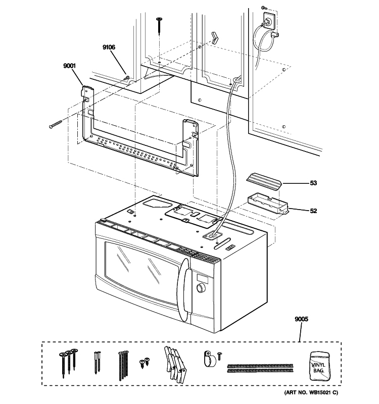 INSTALLATION PARTS Diagram and Parts List for PSA1200RBB02  General Electric Microwave