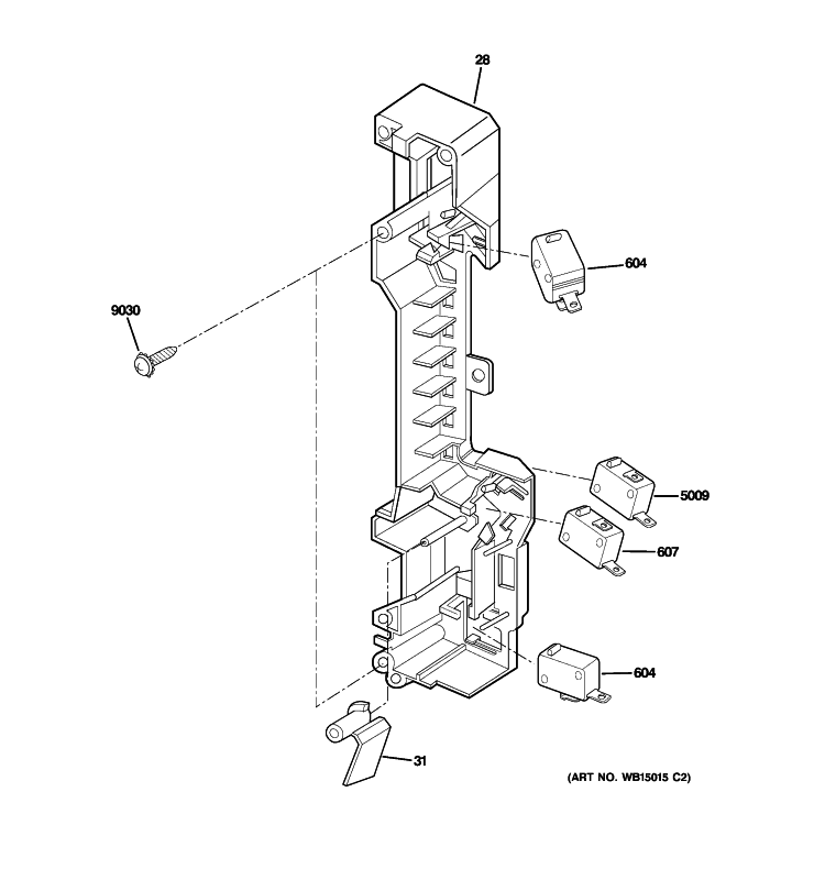 LATCH BOARD PARTS Diagram and Parts List for PSA2200RBB03  General Electric Microwave