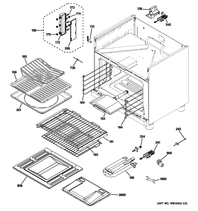 OVEN CAVITY PARTS Diagram and Parts List for ZGP364LDR1SS  General Electric Range