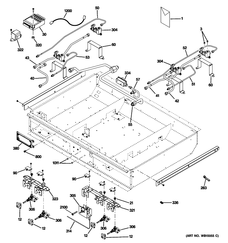 GAS & BURNER PARTS Diagram and Parts List for ZGP364NDR1SS  General Electric Range