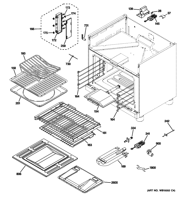 OVEN CAVITY PARTS Diagram and Parts List for ZGP366NR1SS  General Electric Range