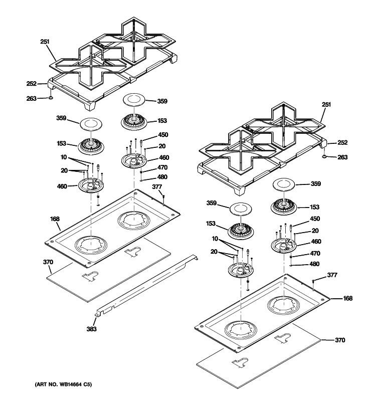 COOKTOP Diagram and Parts List for ZGP484LGR1SS  General Electric Range
