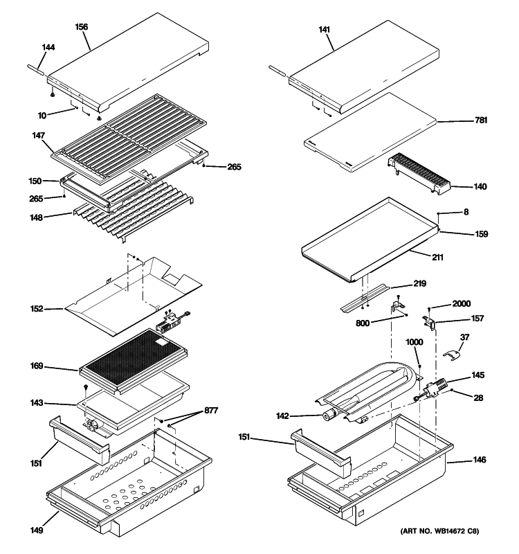 GRILL & GRIDDLE ASSEMBLY Diagram and Parts List for ZGP484NGR1SS  General Electric Range