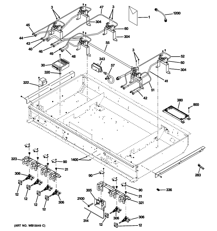 GAS & BURNER PARTS Diagram and Parts List for ZGP486NDR1SS  General Electric Range