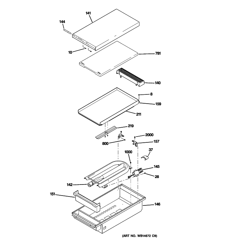GRIDDLE ASSEMBLY Diagram and Parts List for ZGP486NDR1SS  General Electric Range