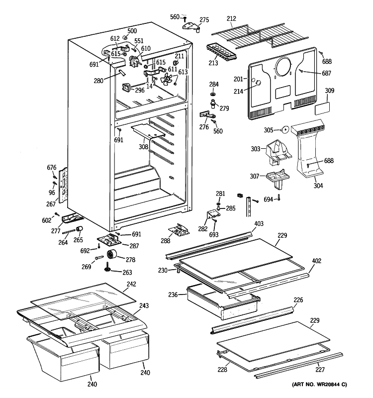 CABINET Diagram and Parts List for GTY18INWARBB  General Electric Refrigerator