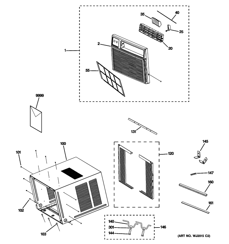 GRILLE & CHASSIS PARTS Diagram and Parts List for AEE08APL1  General Electric Air Conditioner