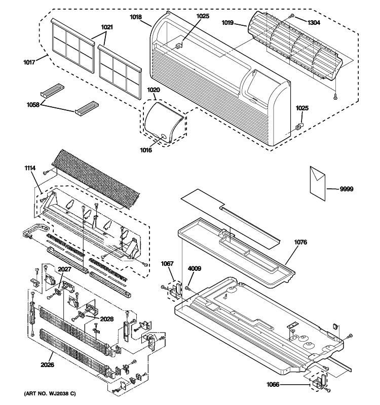 GRILLE, HEATER & BASE PAN PARTS Diagram and Parts List for AZ41E09DABW3  General Electric Air Conditioner