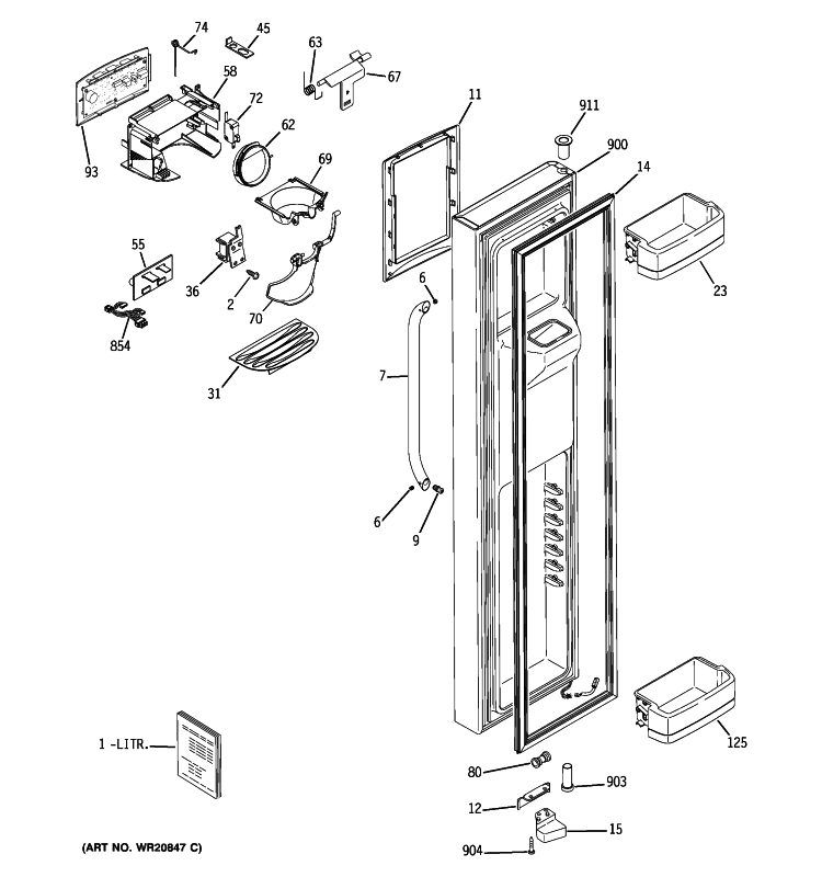 FREEZER DOOR Diagram and Parts List for GCE23LGYAFLS  General Electric Refrigerator