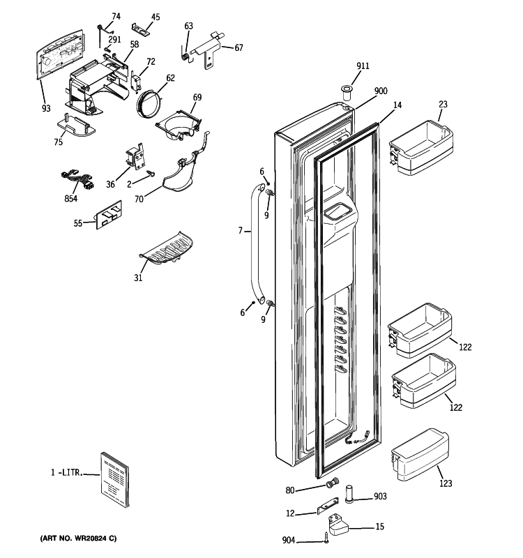 FREEZER DOOR Diagram and Parts List for GSHF6NGBCHWW  General Electric Refrigerator