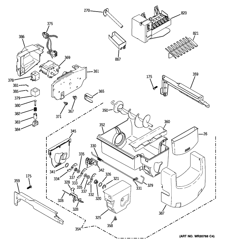 ICE MAKER & DISPENSER Diagram and Parts List for GSHF6NGBCHWW  General Electric Refrigerator