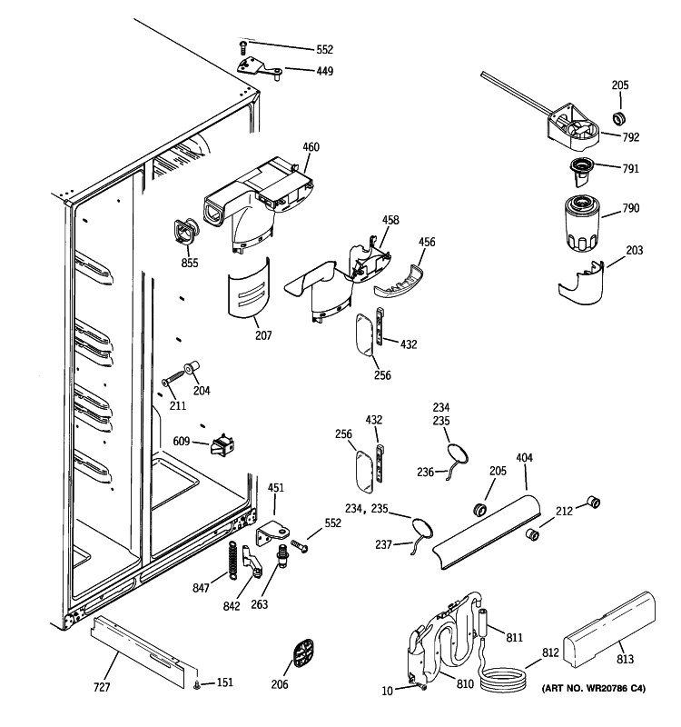 FRESH FOOD SECTION Diagram and Parts List for GSHF6NGBCHWW  General Electric Refrigerator