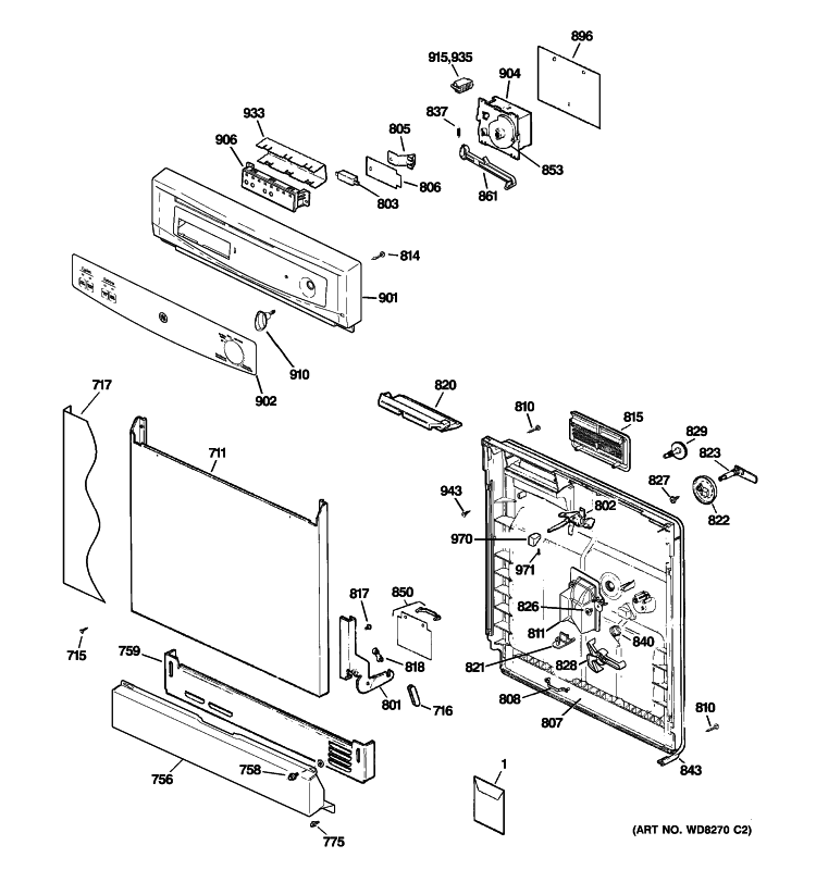 ESCUTCHEON & DOOR ASSEMBLY Diagram and Parts List for GSM2200V00BB  General Electric Dishwasher